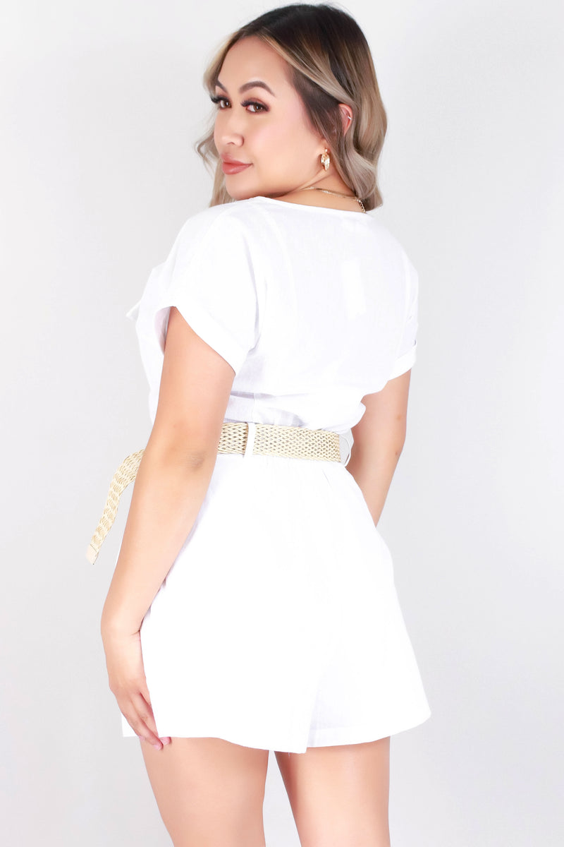 Jeans Warehouse Hawaii - SOLID ROMPERS - SHORT SLEEVE BELTED ROMPER | By MUSTARD SEED