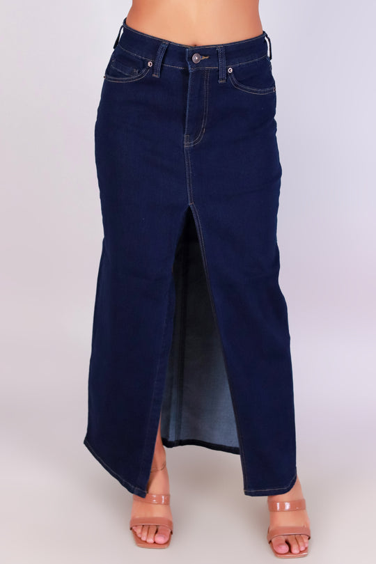BLUE BELLE MAXI DENIM SKIRT