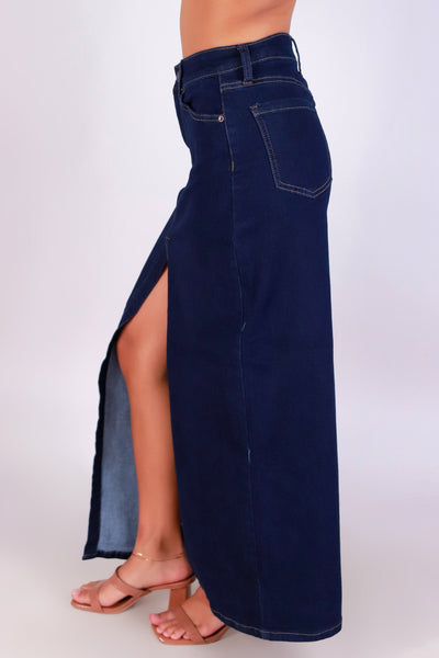 Jeans Warehouse Hawaii - WOVEN LONG SKIRT - BLUE BELLE MAXI DENIM SKIRT | By LEGEND JEANS