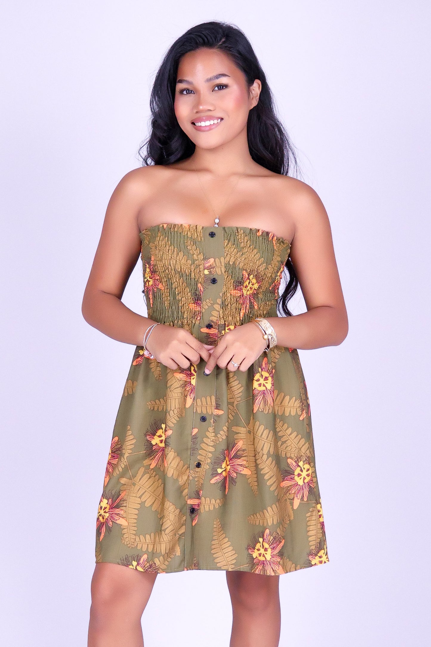 LILIKOI FERN TUBE SMOCKED BABYDOLL DRESS