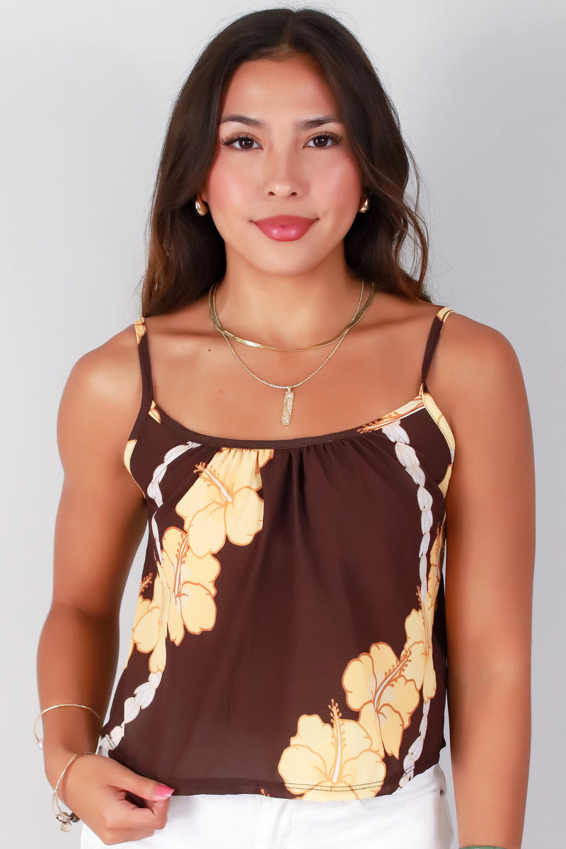 Jeans Warehouse Hawaii - TANK PRINT WOVEN DRESSY TOPS - HIBISCUS PIKAKE TOP | By LUZ