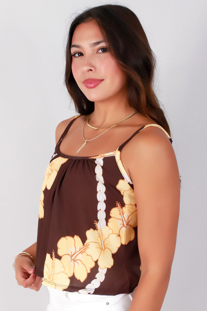 Jeans Warehouse Hawaii - TANK PRINT WOVEN DRESSY TOPS - HIBISCUS PIKAKE TOP | By LUZ