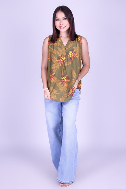 LILIKOI FERN SLEEVELESS BLOUSE
