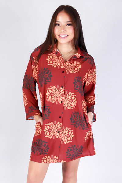 Jeans Warehouse Hawaii - SLEEVE LONG PRINT DRESSES - MANGO QUILT BUTTON DOWN DRESS | By LUZ