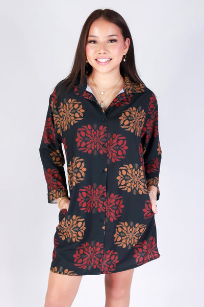 Jeans Warehouse Hawaii - SLEEVE LONG PRINT DRESSES - MANGO QUILT BUTTON DOWN DRESS | By LUZ