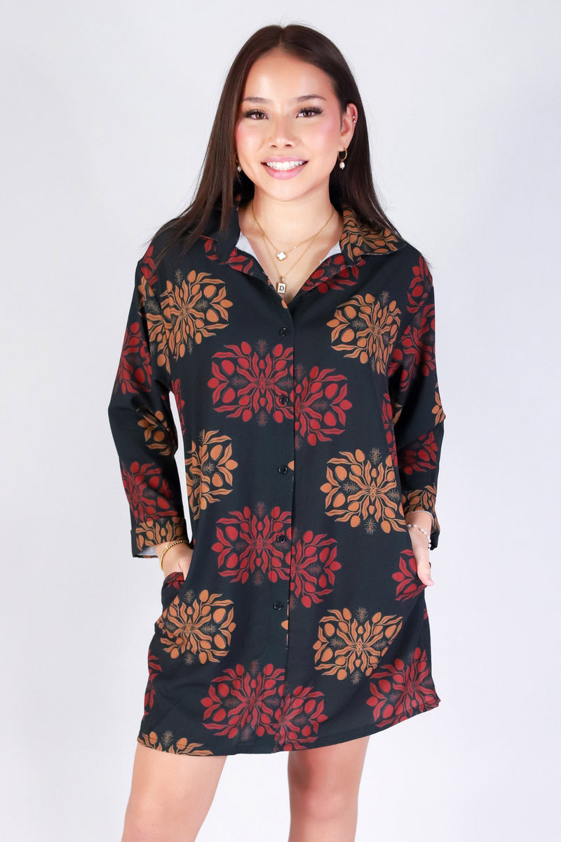 Jeans Warehouse Hawaii - SLEEVE LONG PRINT DRESSES - MANGO QUILT BUTTON DOWN DRESS | By LUZ