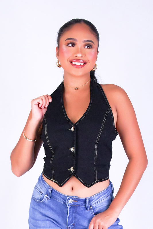 DENIM DIVA HALTER VEST TOP