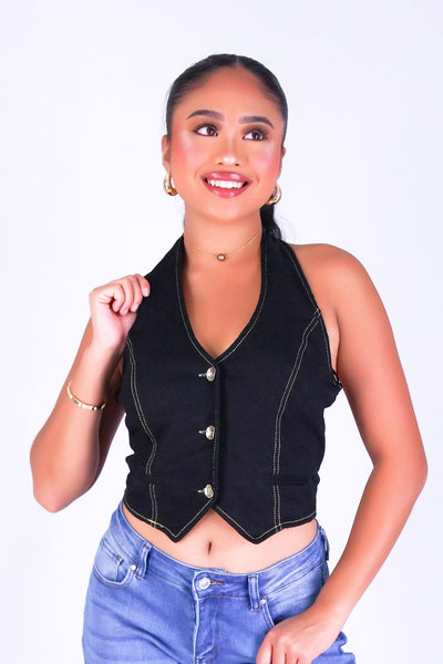 DENIM DIVA HALTER VEST TOP