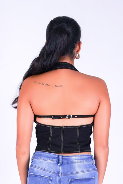 DENIM DIVA HALTER VEST TOP