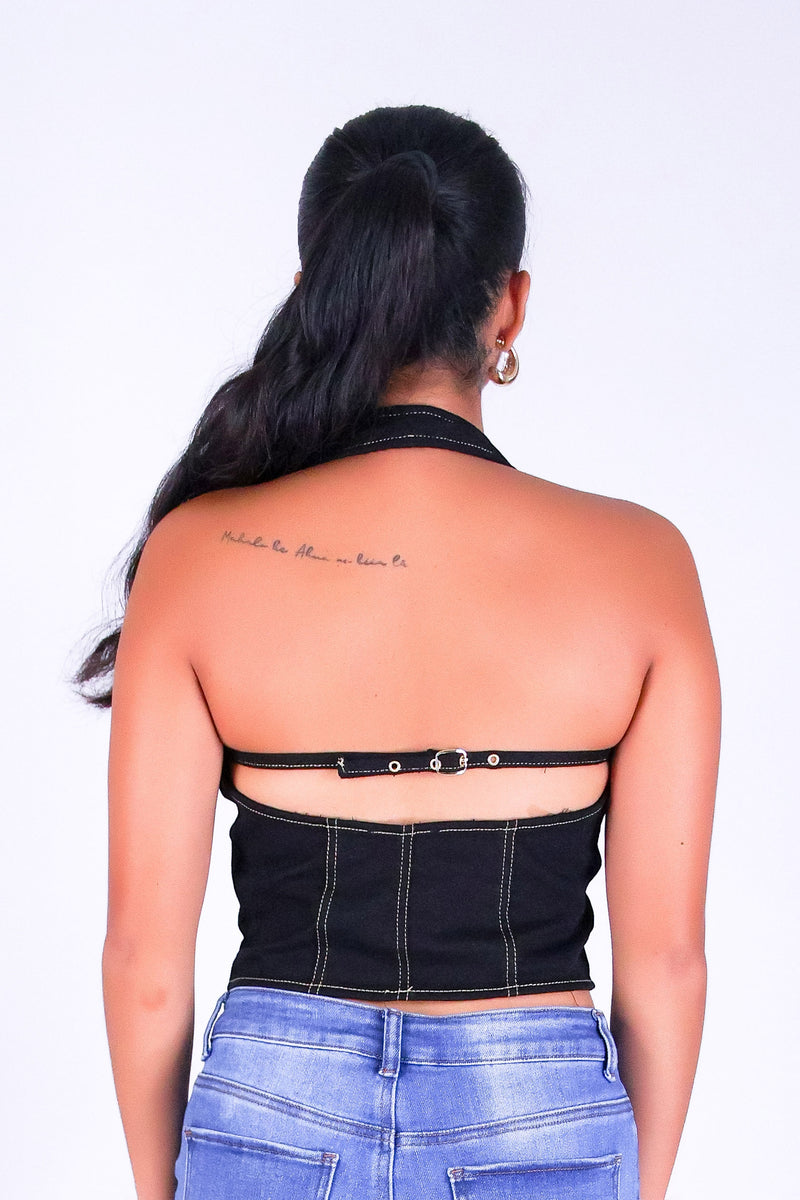 DENIM DIVA HALTER VEST TOP