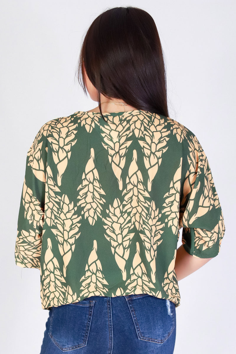 Jeans Warehouse Hawaii - S/S PRINT WOVEN DRESSY TOPS - GINGER TWIST BOTTOM TOP | By LUZ