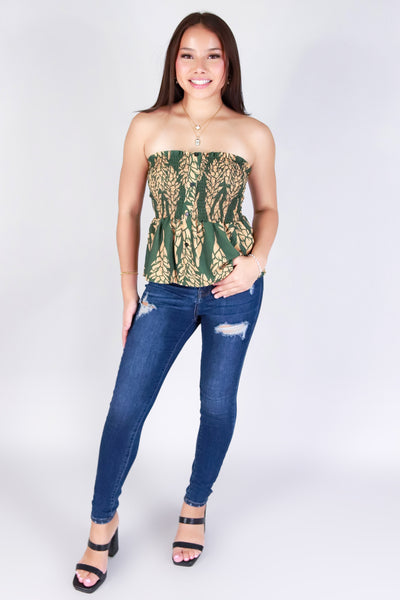 Jeans Warehouse Hawaii - TANK PRINT WOVEN DRESSY TOPS - GINGER SMOCKED TUBE TOP | By LUZ