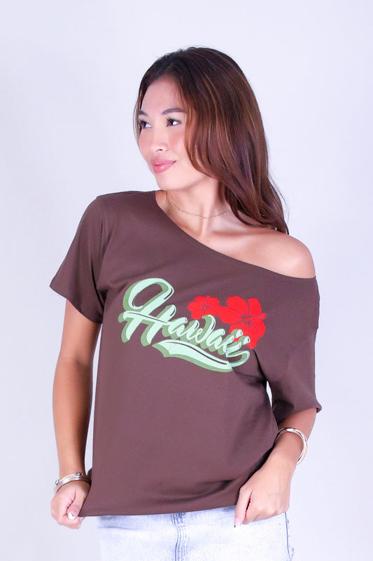 HAWAII HIBISCUS OFF SHOULDER TEE
