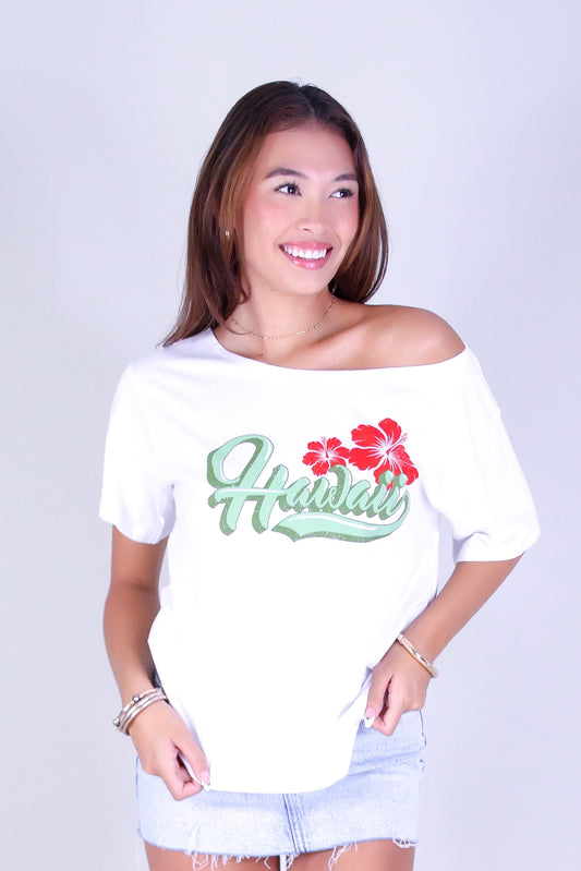 HAWAII HIBISCUS OFF SHOULDER TEE