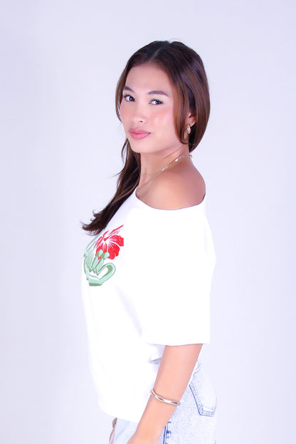 HAWAII HIBISCUS OFF SHOULDER TEE