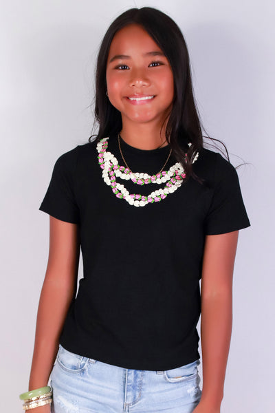 Jeans Warehouse Hawaii - S/S PRINT 7-16 - LOKELANI PIKAKE TWIST LEI TEE | KIDS SIZE 7-16 | By GREENWELL PROMOTIONS LTD