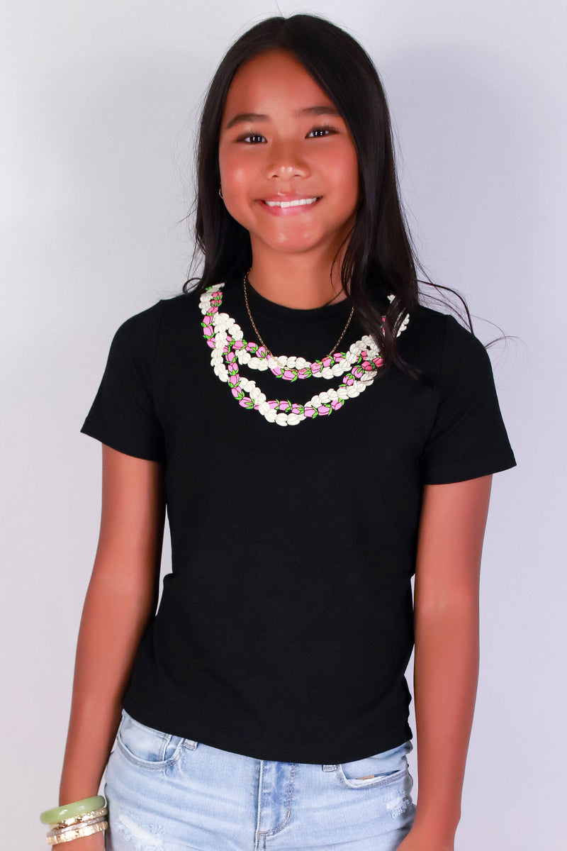 Jeans Warehouse Hawaii - S/S PRINT 7-16 - LOKELANI PIKAKE TWIST LEI TEE | KIDS SIZE 7-16 | By GREENWELL PROMOTIONS LTD