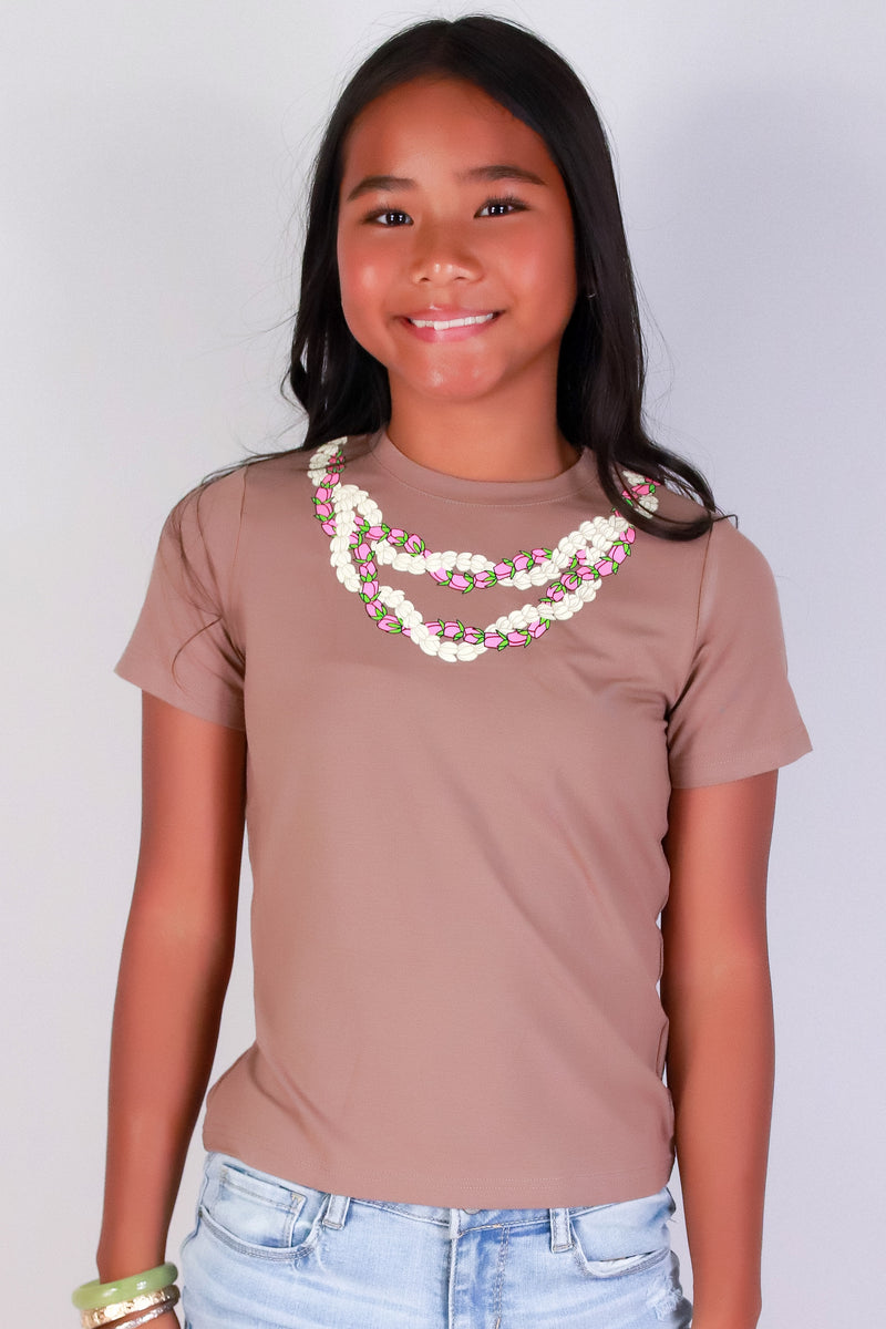 Jeans Warehouse Hawaii - S/S PRINT 7-16 - LOKELANI PIKAKE TWIST LEI TEE | KIDS SIZE 7-16 | By GREENWELL PROMOTIONS LTD