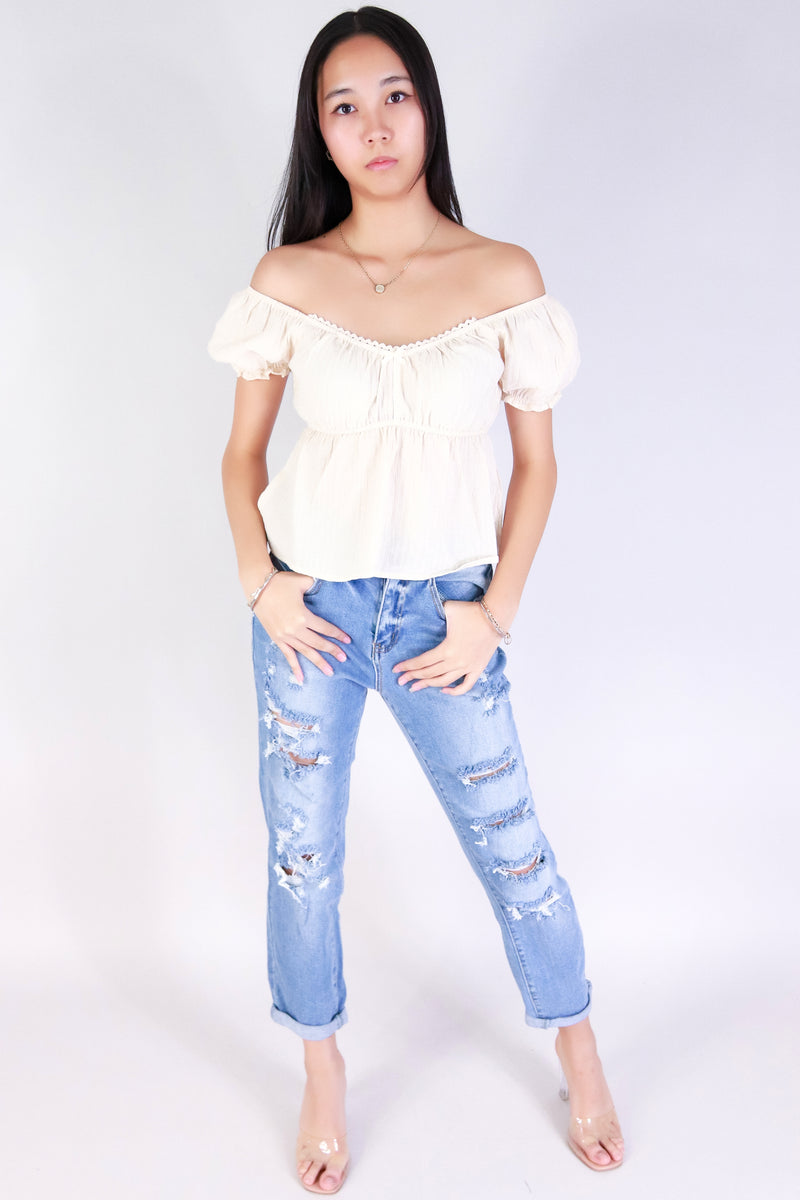 Jeans Warehouse Hawaii - S/S SOLID WOVEN CASUAL TOPS - BLUSH BELLE TOP | By POPULAR 21