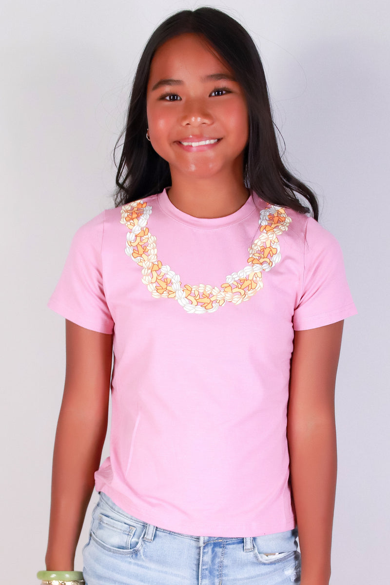 Jeans Warehouse Hawaii - S/S PRINT 7-16 - PUAKENIKENI PIKAKE TWIST LEI TEE | KIDS SIZE 7-16 | By GREENWELL PROMOTIONS LTD
