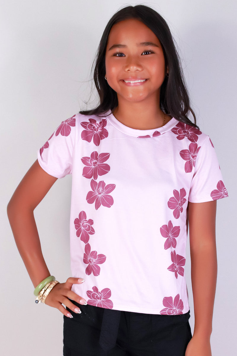Jeans Warehouse Hawaii - S/S PRINT 7-16 - ORCHID TEE | KIDS SIZE 7-16 | By LUZ