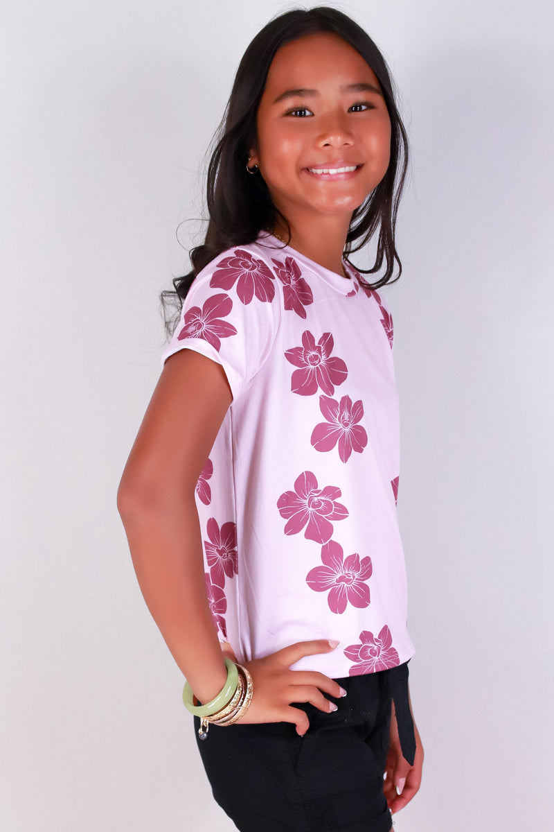 Jeans Warehouse Hawaii - S/S PRINT 7-16 - ORCHID TEE | KIDS SIZE 7-16 | By LUZ