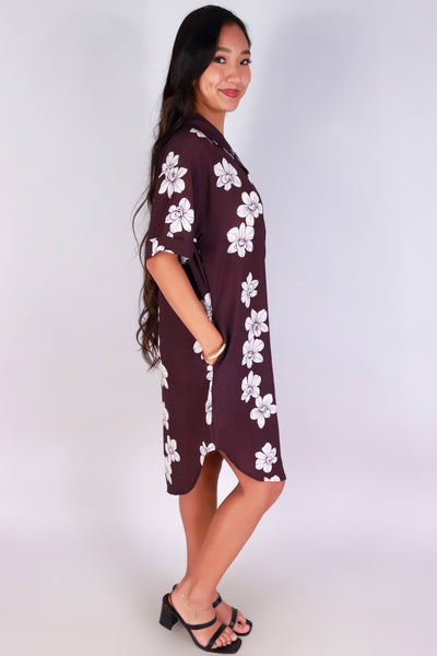 Jeans Warehouse Hawaii - SLEEVE SHORT PRINT DRESSES - ORCHID BUTTON DOWN DRESS | By LUZ