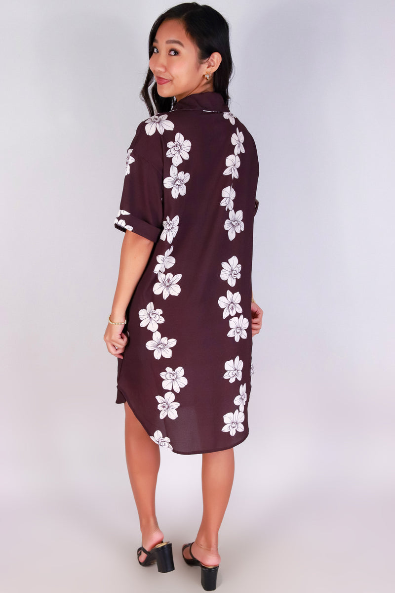 Jeans Warehouse Hawaii - SLEEVE SHORT PRINT DRESSES - ORCHID BUTTON DOWN DRESS | By LUZ