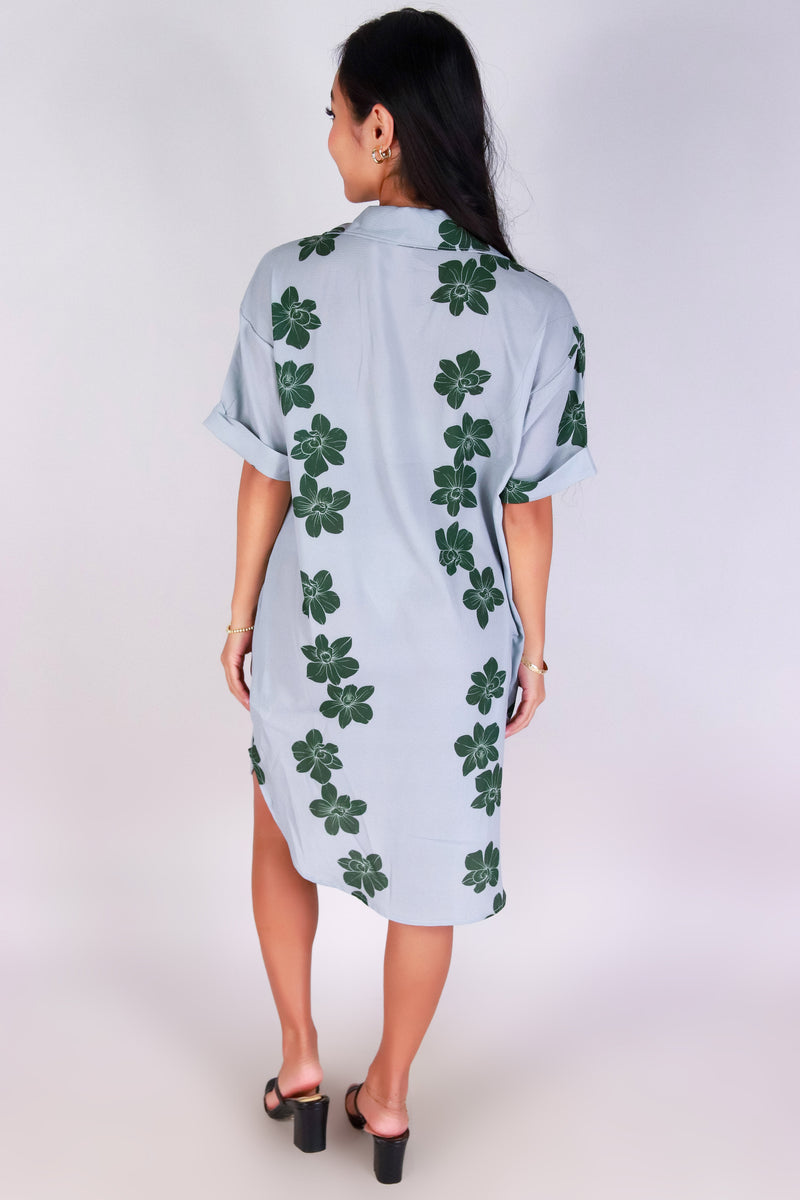 Jeans Warehouse Hawaii - SLEEVE SHORT PRINT DRESSES - ORCHID BUTTON DOWN DRESS | By LUZ