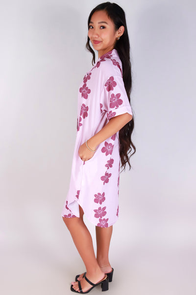Jeans Warehouse Hawaii - SLEEVE SHORT PRINT DRESSES - ORCHID BUTTON DOWN DRESS | By LUZ