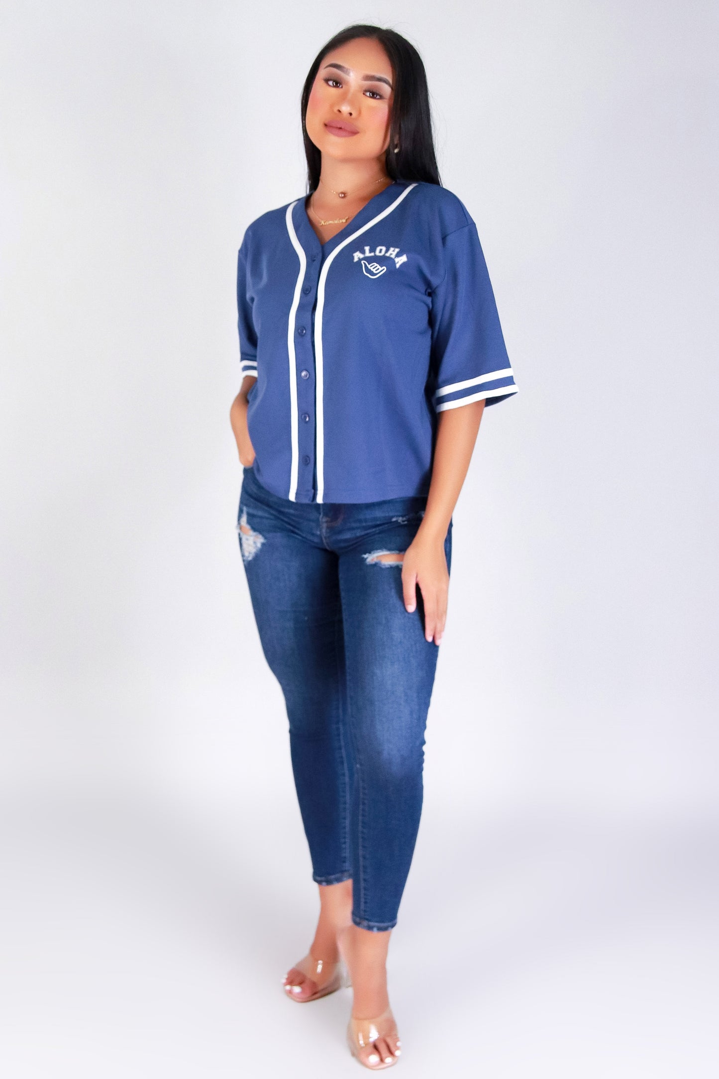 Jeans Warehouse Hawaii - S/S PRINT WOVEN CASUAL TOPS - ALOHA SHAKA BASEBALL JERSEY | By I JOAH