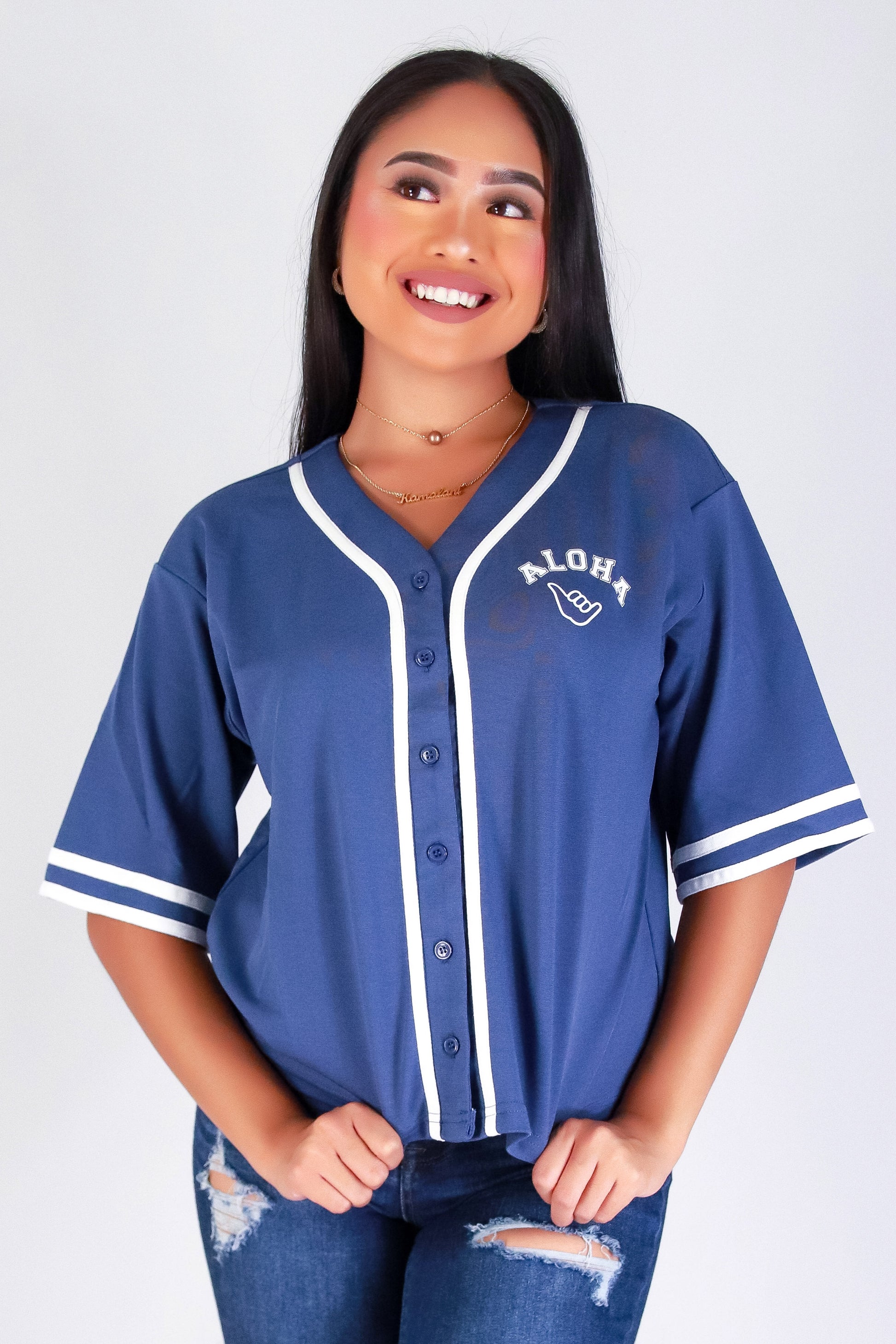 Jeans Warehouse Hawaii - S/S PRINT WOVEN CASUAL TOPS - ALOHA SHAKA BASEBALL JERSEY | By I JOAH