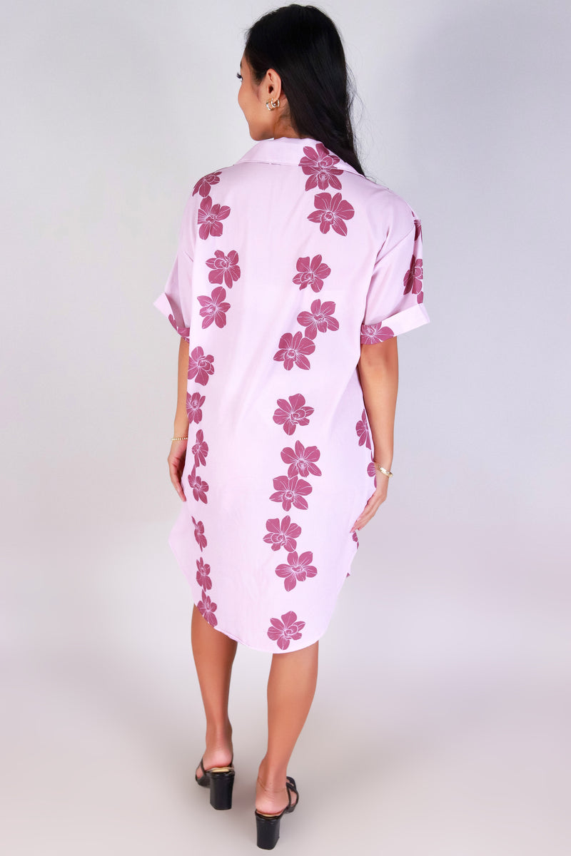 Jeans Warehouse Hawaii - SLEEVE SHORT PRINT DRESSES - ORCHID BUTTON DOWN DRESS | By LUZ