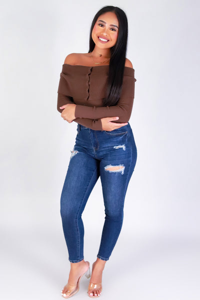 Jeans Warehouse Hawaii - SOLID LONG SLV TOPS - COZY BUT CUTE OFF SHOULDER TOP | By STYLE MELODY