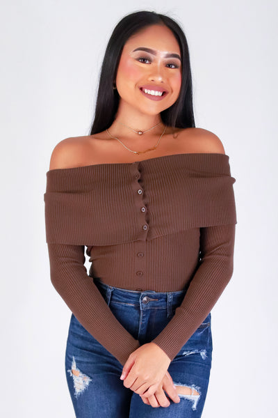 Jeans Warehouse Hawaii - SOLID LONG SLV TOPS - COZY BUT CUTE OFF SHOULDER TOP | By STYLE MELODY