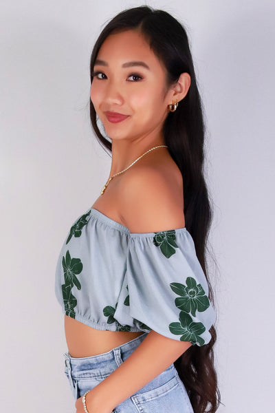 Jeans Warehouse Hawaii - S/S PRINT WOVEN DRESSY TOPS - ORCHID OFF SHOULDER TOP | By LUZ