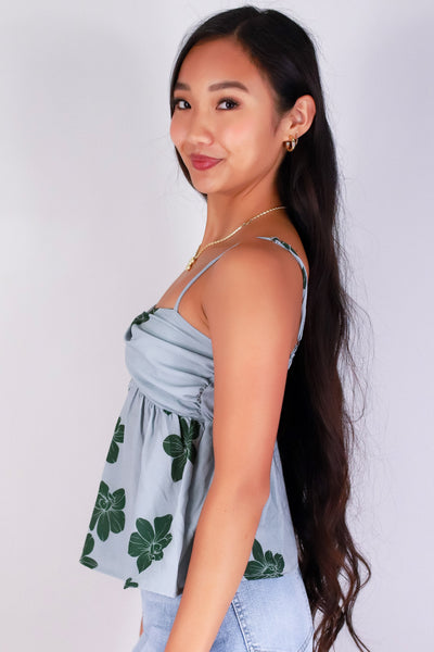 Jeans Warehouse Hawaii - TANK PRINT WOVEN DRESSY TOPS - ORCHID BABYDOLL TOP | By LUZ
