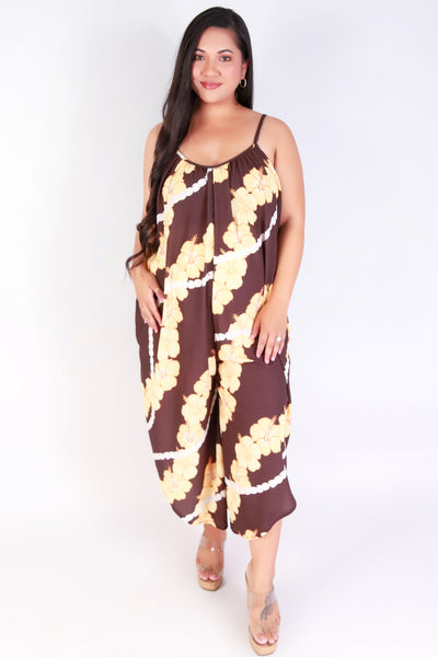 Jeans Warehouse Hawaii - PLUS PRINTED JUMPSUITS - HIBISCUS PIKAKE NO WAIST JUMPSUIT | By LUZ