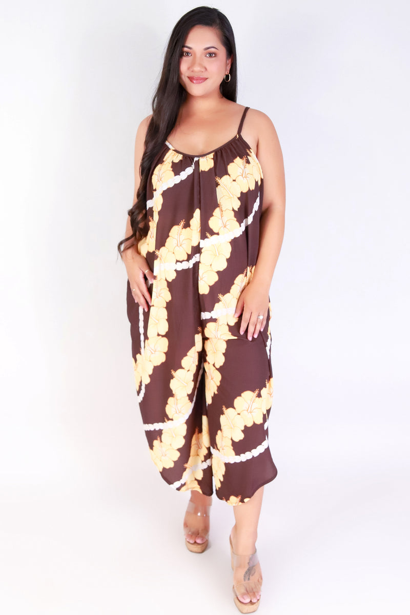 Jeans Warehouse Hawaii - PLUS PRINTED JUMPSUITS - HIBISCUS PIKAKE NO WAIST JUMPSUIT | By LUZ
