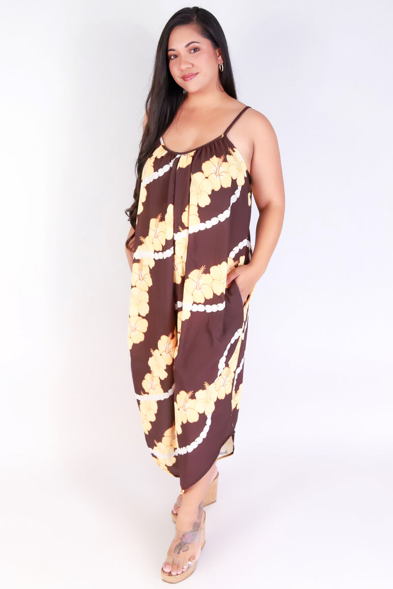 Jeans Warehouse Hawaii - PLUS PRINTED JUMPSUITS - HIBISCUS PIKAKE NO WAIST JUMPSUIT | By LUZ