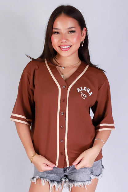 Jeans Warehouse Hawaii - S/S PRINT WOVEN CASUAL TOPS - ALOHA SHAKA BASEBALL JERSEY | By I JOAH