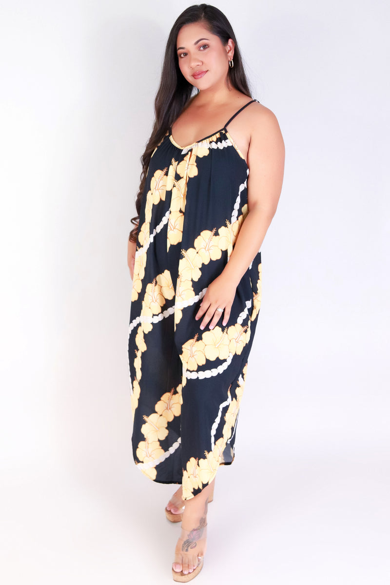 Jeans Warehouse Hawaii - PLUS PRINTED JUMPSUITS - HIBISCUS PIKAKE NO WAIST JUMPSUIT | By LUZ