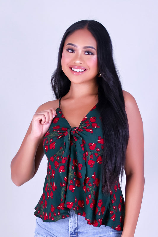 ANTHURIUM QUILT TIE FRONT TOP