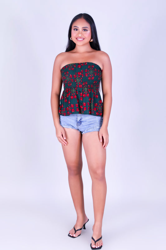 ANTHURIUM QUILT SMOCKED TUBE TOP