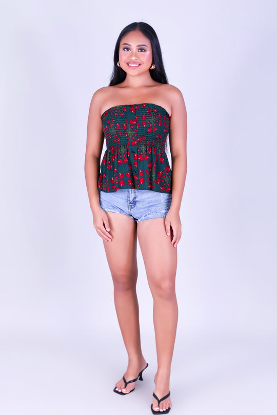 ANTHURIUM QUILT SMOCKED TUBE TOP