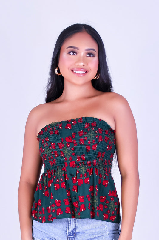 ANTHURIUM QUILT SMOCKED TUBE TOP