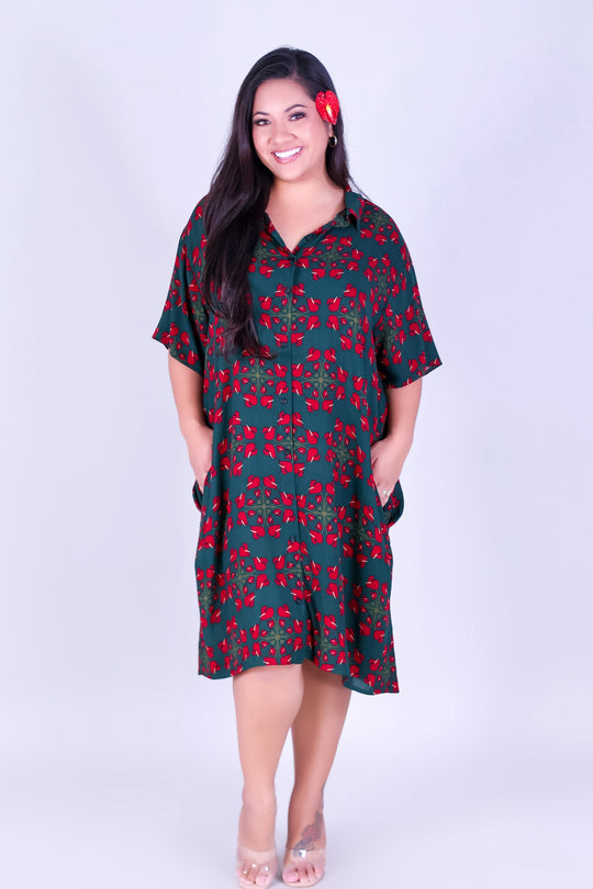 ANTHURIUM QUILT BUTTON DOWN DRESS