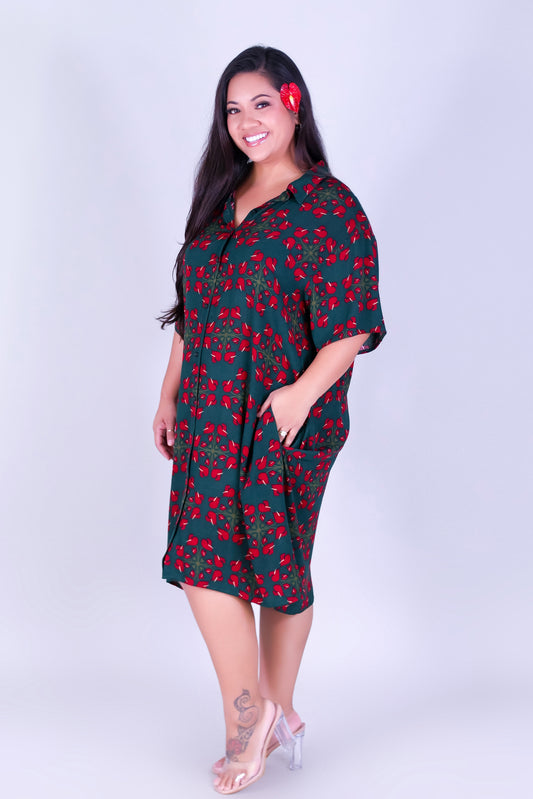 ANTHURIUM QUILT BUTTON DOWN DRESS