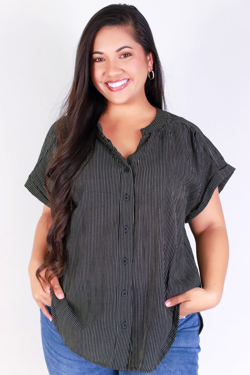 Jeans Warehouse Hawaii - PLUS PRINTED S/S - STRIPED OUT TOP | By ACTIVE USA