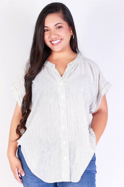 Jeans Warehouse Hawaii - PLUS PRINTED S/S - STRIPED OUT TOP | By ACTIVE USA